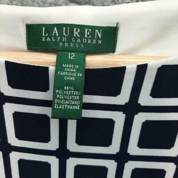 Lauren Ralph Lauren Geometric Print Knot Front Dress Size 12 Navy White - Picture 3 of 7